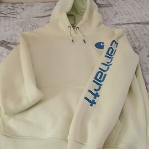Carhartt Womens Cream Hoodie with Blue Logo